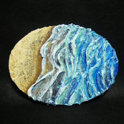 油絵 油彩 油彩画 絵画 絵 変形キャンバス【砂浜の波】 油絵 油彩 油彩画 絵画 絵 楕円型張りキャンバス【砂浜の波