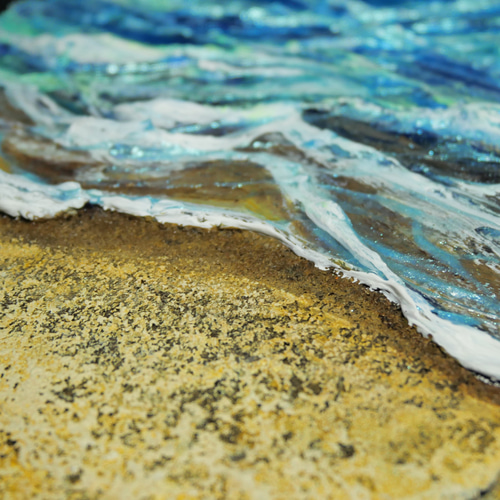 油絵 油彩 油彩画 絵画 絵 変形キャンバス【砂浜の波】 絵画