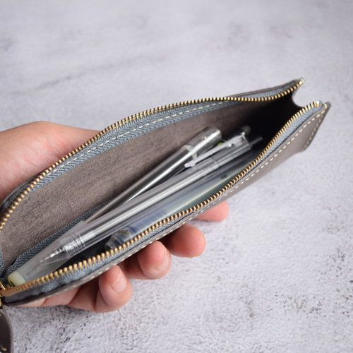 ペンケース 本革 ｲﾀﾘｱﾝﾚｻﾞｰ Gray グレー ペンケース ATELIER SHIBA