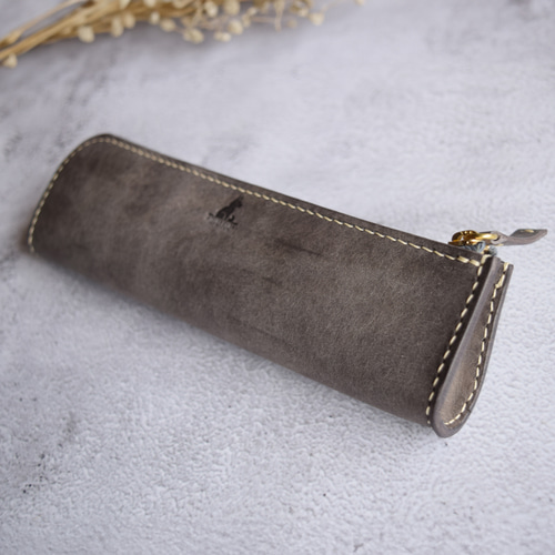 ペンケース 本革 ｲﾀﾘｱﾝﾚｻﾞｰ Gray グレー ペンケース ATELIER SHIBA
