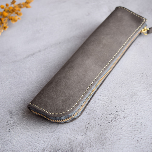 ペンケース 本革 ｲﾀﾘｱﾝﾚｻﾞｰ Gray グレー ペンケース ATELIER SHIBA