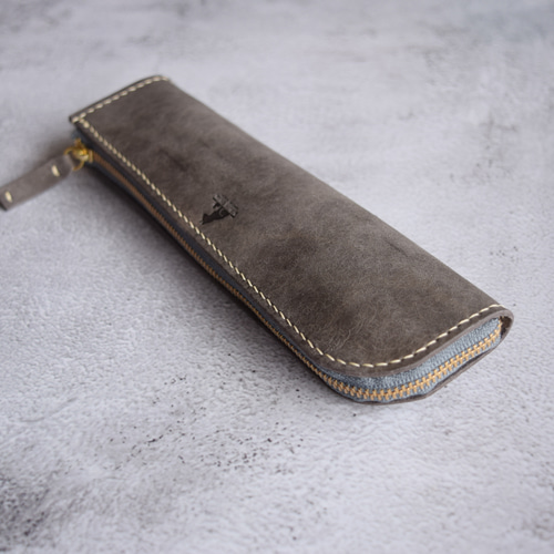 ペンケース 本革 ｲﾀﾘｱﾝﾚｻﾞｰ Gray グレー ペンケース ATELIER SHIBA