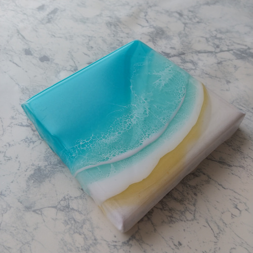 Hawaiiの海「ワイキキ」③ 額縁 ミニキャンバス エポキシレジン レジン
