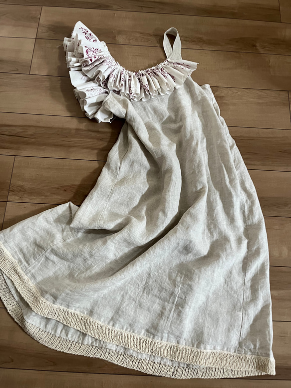手作りハンドメイド手縫い編みリネンワンピース ワンピース 夢を