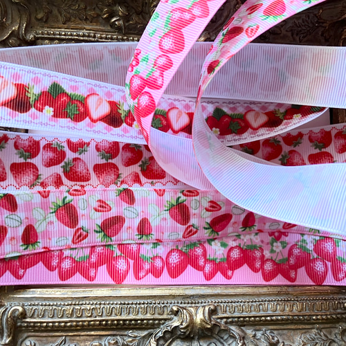 送料無料♡お試しセット♡いちご柄【50cm×4色セット♡幅25mm 