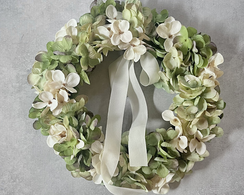 新発売の ふんわり紫陽花リース 紫陽花リースグリーン グリーンリース フラワー・リース