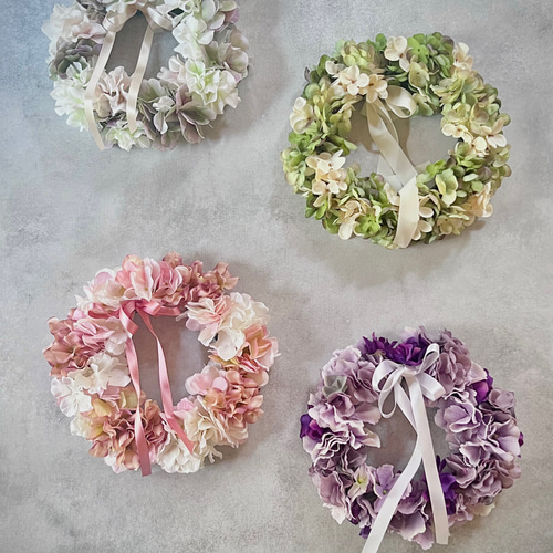 ふんわり紫陽花リース 紫陽花リースグリーン グリーンリース あじさい