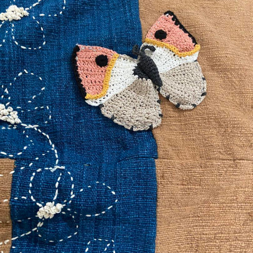 手作りハンドメイド手織り布刺繍蝶々パチワークワンピース ワンピース  