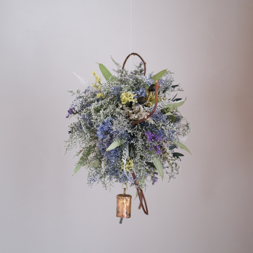 ドライフラワー★フライングリース　ボール★アンティーク　秋色紫陽花　癒し♪ 紫陽花2種のフライングボール☆ドライフラワーボール☆ボール