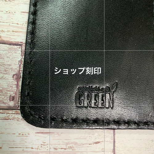 2枚ポケット付き　栃木レザー　ブラック　iPhoneケース　本革　手帳型 2枚ポケット付き 栃木レザー ブラック×グリーン iPhoneケース