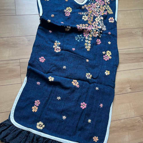 花畑 手作りハンドメイド刺繍花手織り布ワンピース ワンピース 夢を  