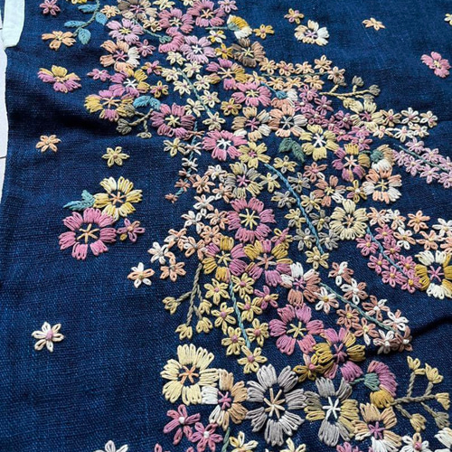 花畑 手作りハンドメイド刺繍花手織り布ワンピース ワンピース 花畑 手作りハンドメイド刺繍花手織り布ワンピース ワンピース
