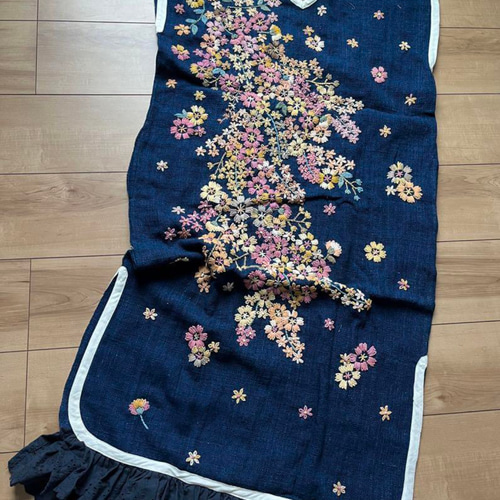 花畑 手作りハンドメイド刺繍花手織り布ワンピース ワンピース 花畑 手作りハンドメイド刺繍花手織り布ワンピース ワンピース