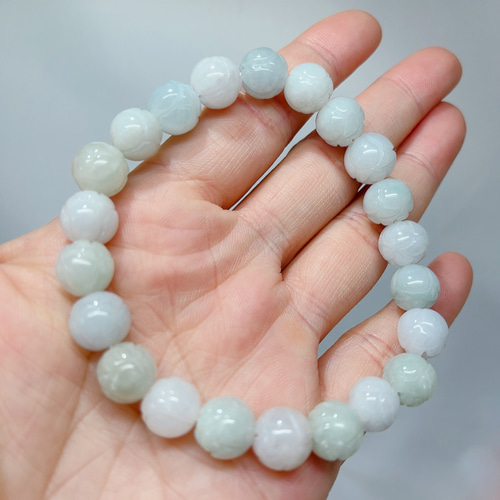 新入荷】本翡翠保証‼️天然翡翠 蓮の花ビーズ ブレスレット 10mm+ 