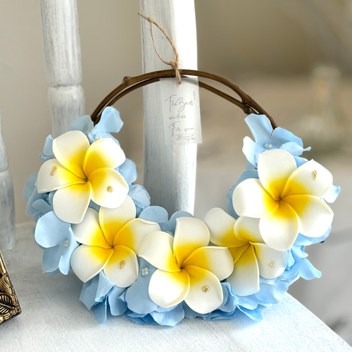 プルメリアのサマーリース ハンドメイド 造花 ハーフリース プルメリア