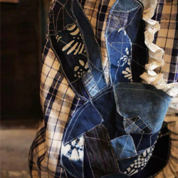 千愛の森手作りパチワーク刺繍柿渋藍染ワンピース