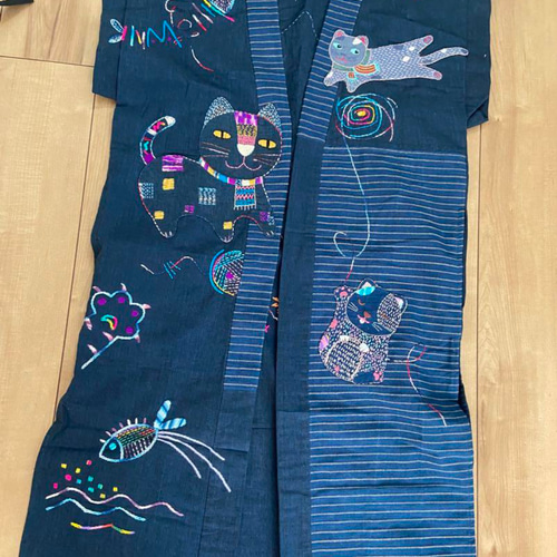 ハンドメイド 青色 コートワンピ