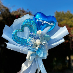 フラワーバルーンブーケ ブルー｜卒業・発表会・お祝いに