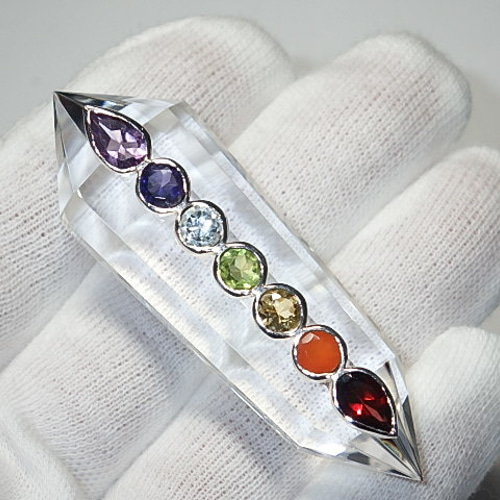 ☆ヒマラヤンクリスタル7チャクラワンド☆天然石水晶☆12面スライド