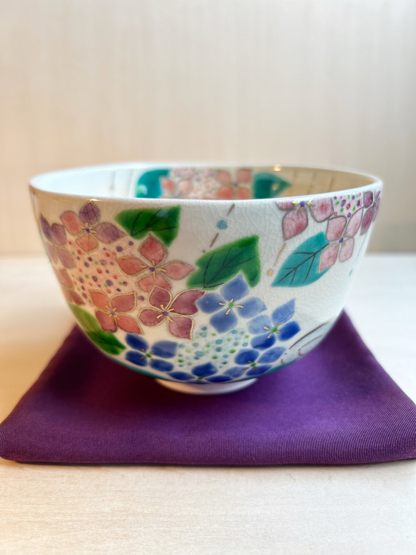 茶道　茶碗　色絵　京焼 紫陽花茶碗 茶道 茶碗 色絵 京焼 紫陽花茶碗