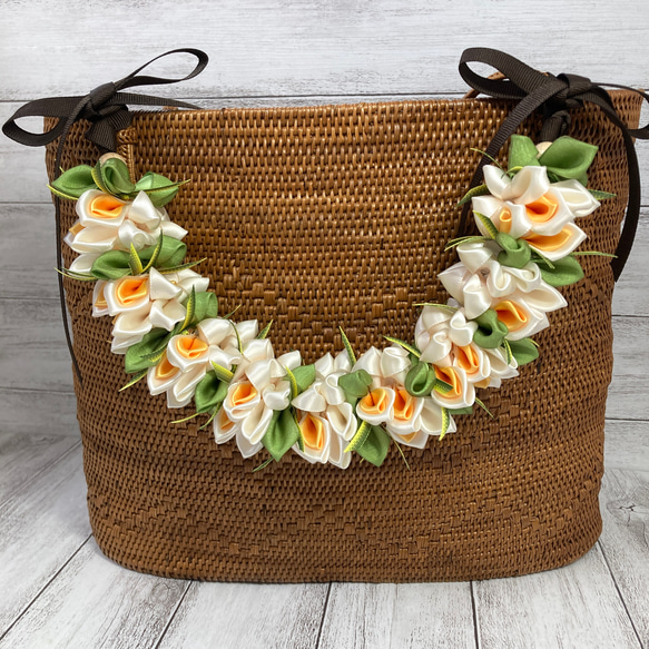 フラダンス ハワイアンリボンレイ 傘寿 米寿　長寿祝い 誕生日　プルメリア付き フラダンス ハワイアンリボンレイ 傘寿 米寿 長寿祝い 誕生日