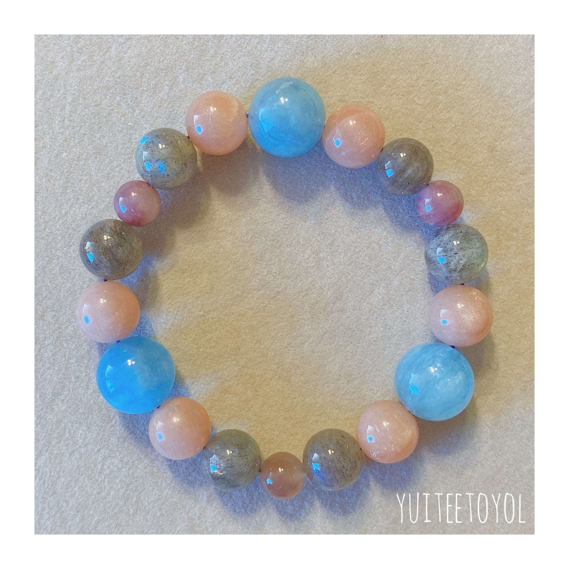 15.5cm【イルカさんのチカラ】アクアマリン・ムーンストーン・ラブラドライト・バイカラースターローズクォーツ・浄化済み