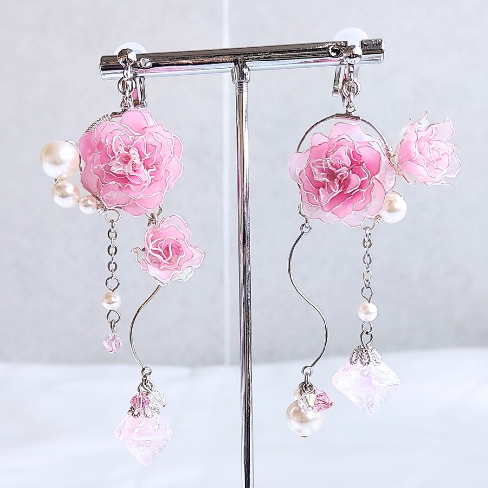 推し活 アクセサリー 概念グッズ イヤリング 痛くない パール おしゃれ 大ぶり レディース 【 バラ ローズ ピンク
