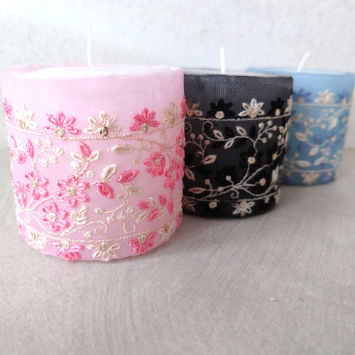 インド刺繍リボンキャンドル【ブラック】ギフトに最適♪ キャンドル