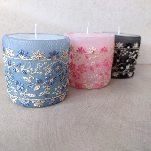 インド刺繍リボンキャンドル【ブラック】ギフトに最適♪ キャンドル