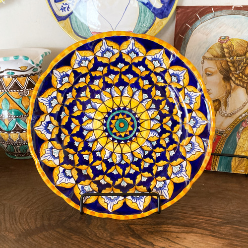絵皿 26cm GEO048 マヨリカ焼き イタリア陶器 幾何学模様