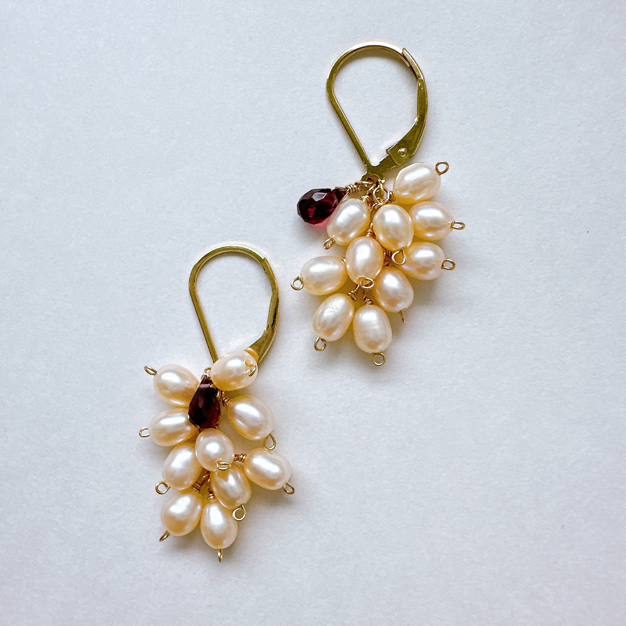 淡水パールとガ－ネットのふさふさピアス14kgf　1月誕生石　6月誕生石　冬の誕生石2025