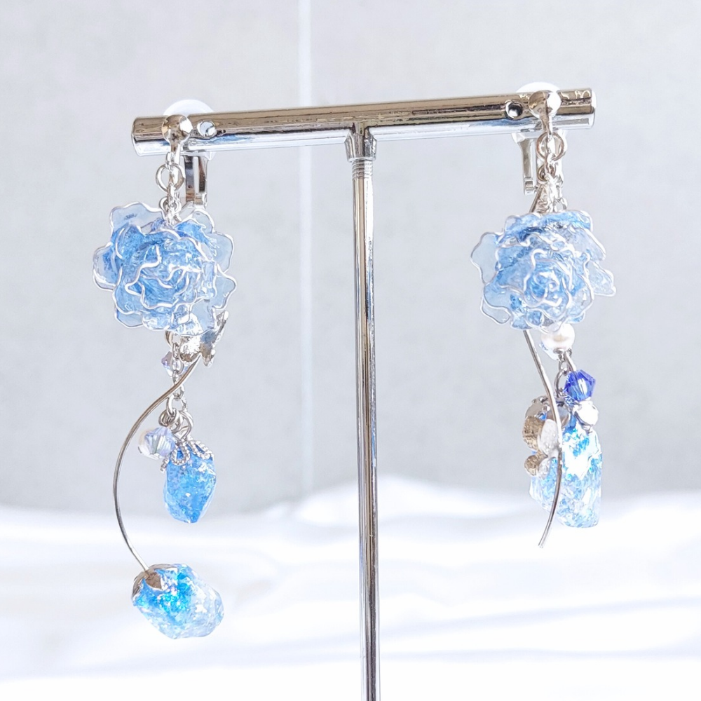 推し活 アクセサリー 概念グッズ イヤリング 痛くない パール おしゃれ 大ぶり レディース 【 バラ 青 】