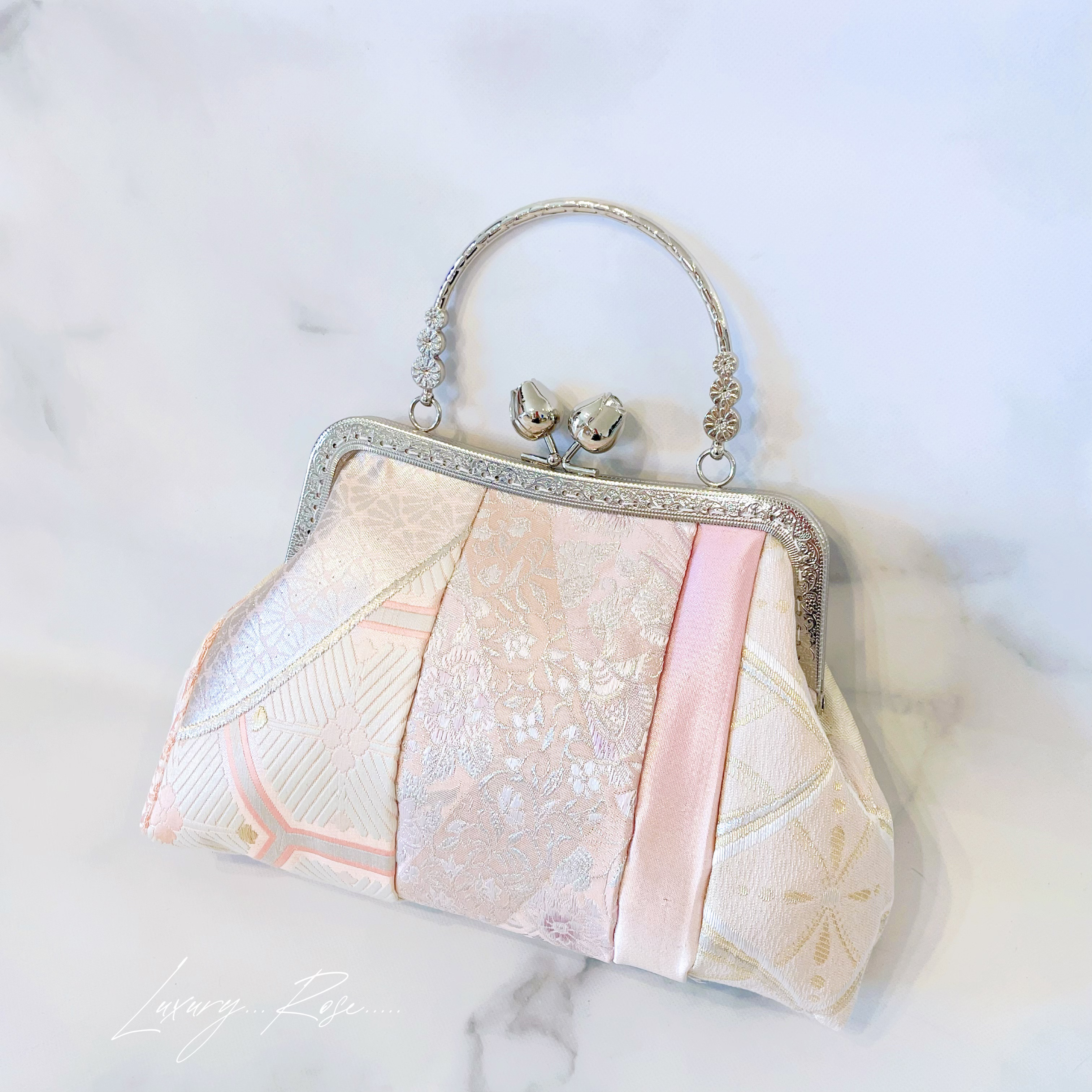 再販なし1点限定！パッチワーク♡5種のピンクホワイト系高級西陣織帯地  