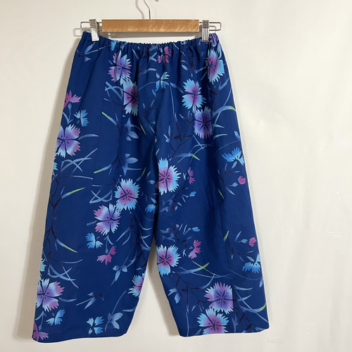 sale 浴衣 反物 パンツ 綿 注染染め ハンドメイド ナデシコ 青