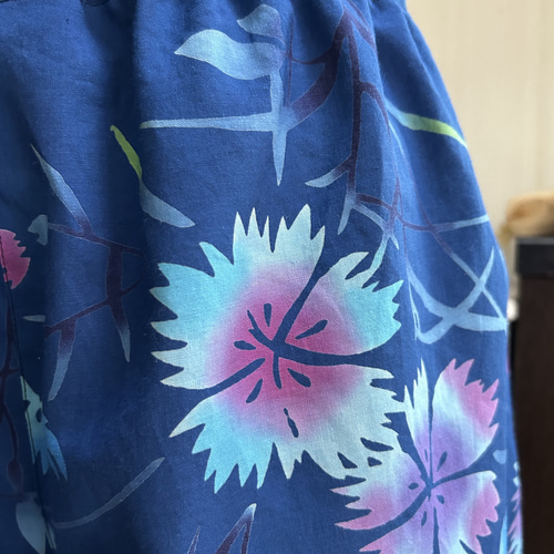 sale 浴衣 反物 パンツ 綿 注染染め ハンドメイド ナデシコ 青