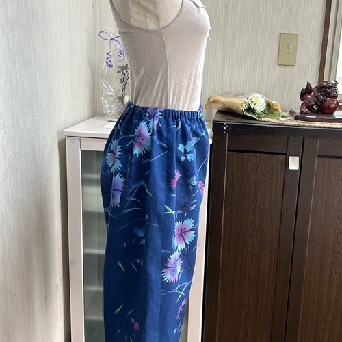 sale 浴衣 反物 パンツ 綿 注染染め ハンドメイド ナデシコ 青