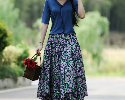 即納】お花のコントラストと発色が美しい☆ボリュームヘムスカート  