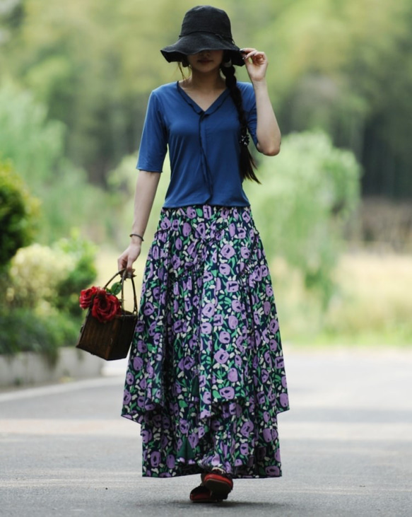 お花のコントラストと発色が美しい☆ボリュームヘムスカート フレア  