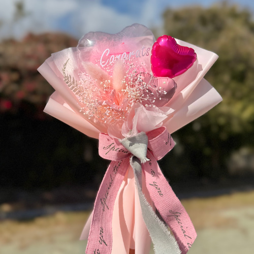 卒業祝い ｜フラワーバルーンブーケ ピンク｜名入れ可｜発表会｜誕生日