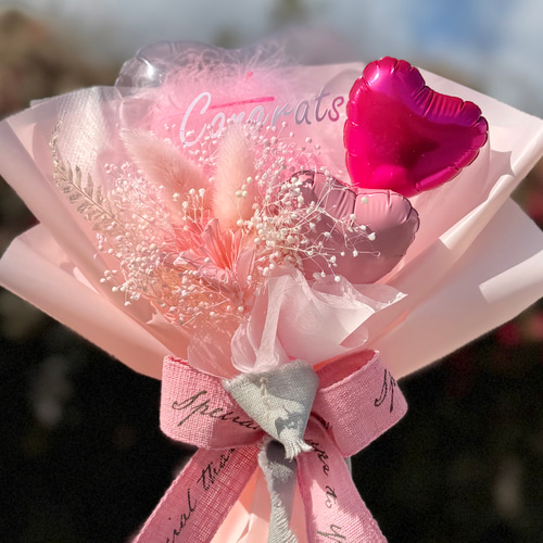 卒業祝い ｜フラワーバルーンブーケ ピンク｜名入れ可｜発表会｜誕生日