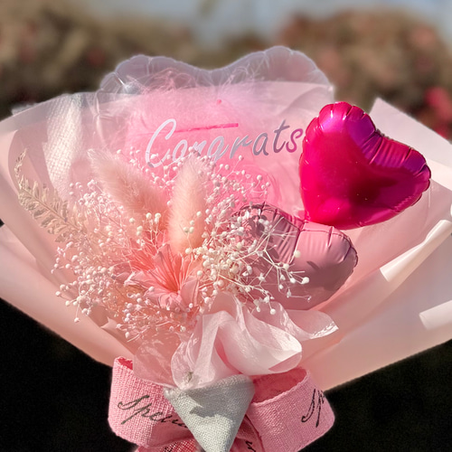 卒業祝い ｜フラワーバルーンブーケ ピンク｜名入れ可｜発表会｜誕生日