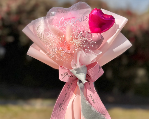 卒業祝い ｜フラワーバルーンブーケ ピンク｜名入れ可｜発表会｜誕生日