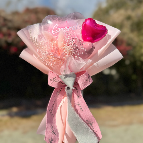 卒業祝い ｜フラワーバルーンブーケ ピンク｜名入れ可｜発表会｜誕生日