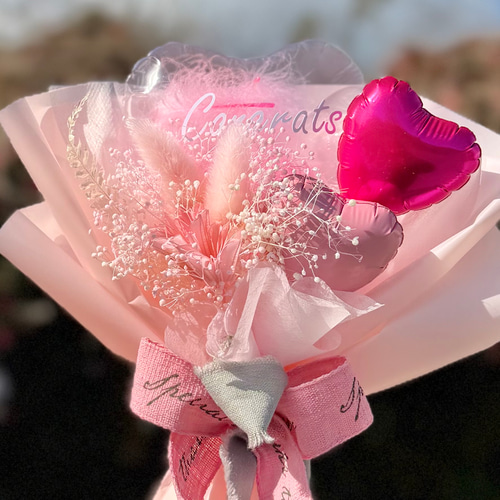 卒業祝い ｜フラワーバルーンブーケ ピンク｜名入れ可｜発表会｜誕生日