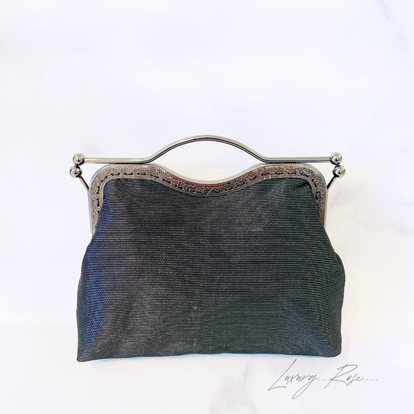 1点限定♡4種類パッチワーク大迫力のシック高級西陣帯地で極上ブラック緑ゴールド系上品パーティーバッグフォーマルバッグ　 2枚目の画像