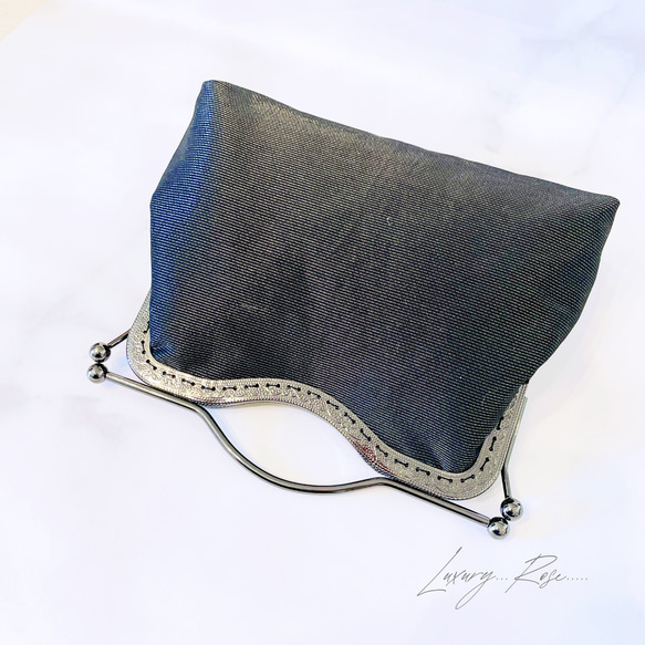 1点限定♡4種類パッチワーク大迫力のシック高級西陣帯地で極上ブラック緑ゴールド系上品パーティーバッグフォーマルバッグ　 9枚目の画像