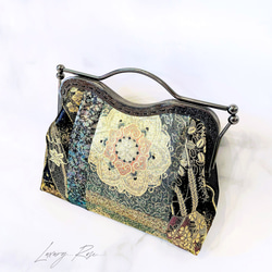 1点限定♡4種類パッチワーク大迫力のシック高級西陣帯地で極上ブラック緑ゴールド系上品パーティーバッグフォーマルバッグ　 6枚目の画像