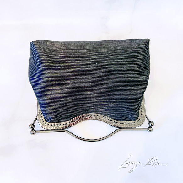 1点限定♡4種類パッチワーク大迫力のシック高級西陣帯地で極上ブラック緑ゴールド系上品パーティーバッグフォーマルバッグ　 12枚目の画像