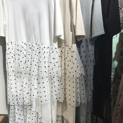 SALE✿︎異素材 Tシャツ ドットチュール ティアードワンピース ロング 丈 マキシ 春夏 インポート　ママ　フリー 5枚目の画像