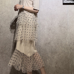 SALE✿︎異素材 Tシャツ ドットチュール ティアードワンピース ロング 丈 マキシ 春夏 インポート　ママ　フリー 10枚目の画像